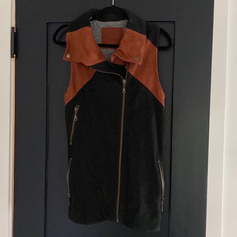 Chaser Women’s Leather Black Brown Long Moto Vest Sz M